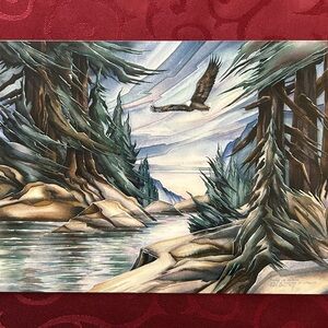 5/$15 Deepest Sympathy ❤️‍🩹 Art Card Serene Landscape Art Print with Eagle